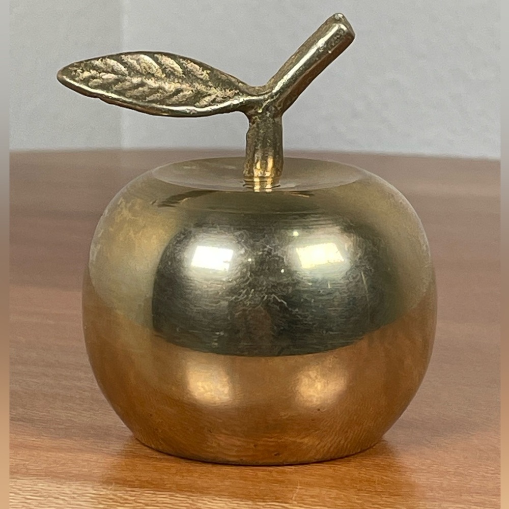 Vintage Brass Apple Bell Decorative Figurine Paperweight Trinket Cottagecore